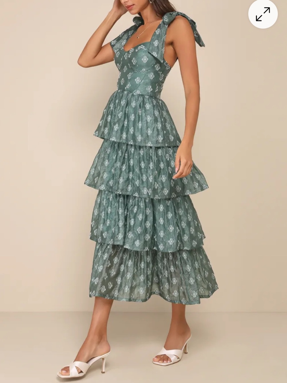 Lulu's Sage Green Tiered Midi Dress with Bow Tie Straps